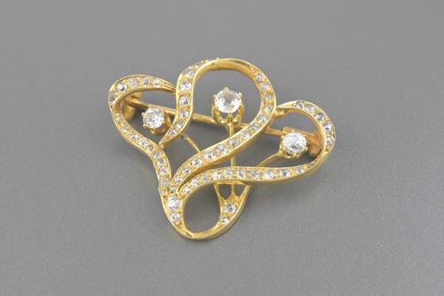 |8185| Broche Antigo Em Ouro Amarelo 18k Com Diamantes