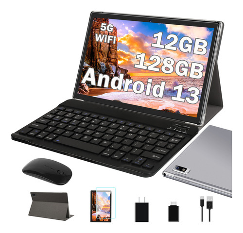 2024 Tablet 10 Pulgadas Android 13 Os Con 12(6+6)gb Ram+128gb Rom(tf 1 Tb),5g +2.4g Wlan, 8 Core 2.0 Ghz | Certificación Google Gms | 8000mah | 5+8mp | Bt 5.0 | Widgets Con Teclado+fall -gris