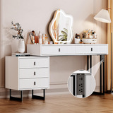 White With Plug,large Vanity Desk With 3 Color Touch Screen 