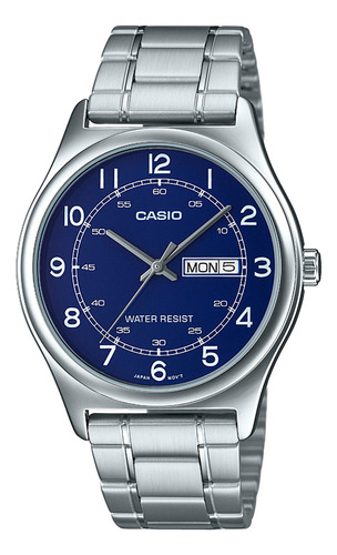 Reloj Hombre Casio Mtp-v006d-2budf Core Mens Color De La Correa Plateado Color Del Bisel Plateado Color Del Fondo Azul