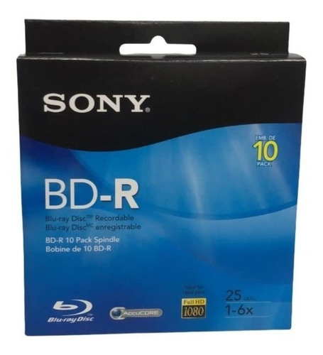 10 Disco Bd-r Blu Ray Sony Regrabable 25 Gb 6x En Estuche