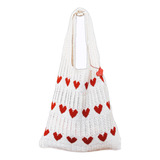  Herrida Heart Tote Bag Crochet Beach Bag Heart Purse Tricot