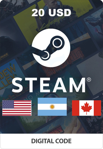 Tarjeta De Regalo Steam - 20 Usd - Eeuu / Canadá / Argentina