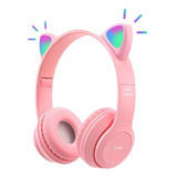 Fone Gatinho Sem Fio Led Bluetooth Infantil Orelha Gato Cat Cor Rosa