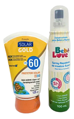 Kit Protetor Solar Gold Fps 60 Kids 125ml + Repelente 100ml 