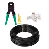 Cabo Rede Preto 50 Metros + 20 Conector Rj45 Alicate Crimpar