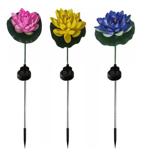 Luz Solar Flor Lotus Jardin Iluminacion Led Pack 2unid