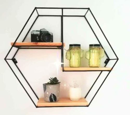 Repisa Industrial Hexagonal Realizada En Hierro Y Madera 