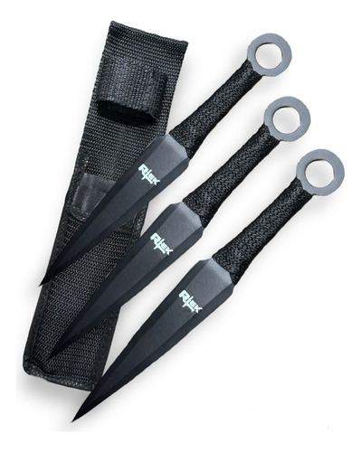 Set De 3 Kunais Rtek 8.5 + Funda Nylon Cuchillo Lanzador Color Negro