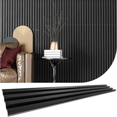 Panel Decorativo Pared 3d Wpc 100cmx16cm 12 Pzs 1.9 M2 Negro Paneles Estriados Impermeable De Pvc Para Decoración De Paredes Interiores En Dormitorios, Salones, Etc.