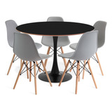 Conjunto Saarinen Basic Preta 110cm E 5 Cadeiras Eames Cinza