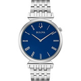 Relógio Bulova Masculino 96a233 Cor Da Correia Prateado Cor Do Bisel Prateado Cor Do Fundo Azul