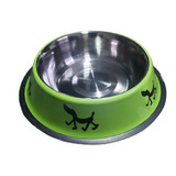 Plato De Acero Inoxidable Color Verde Diseño Perritos 710ml.