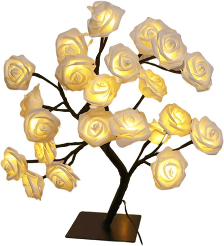 Lampara Decorativa De Noche Arbol De 24 Flores Rosa Blanca