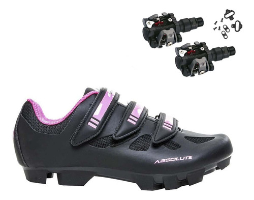 Sapatilha Mtb Absolute Mia Ii Feminina Pto + Pedal M919 Pro