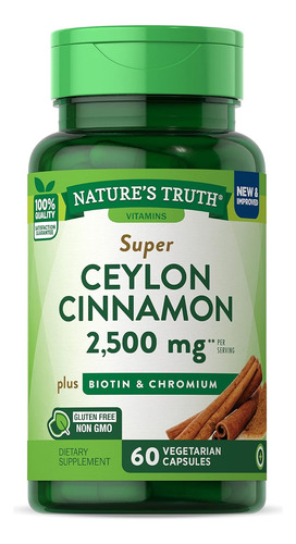 Natures Truth Ceylon Cinnamon 2500mg + Biotin + Cromo 60cap