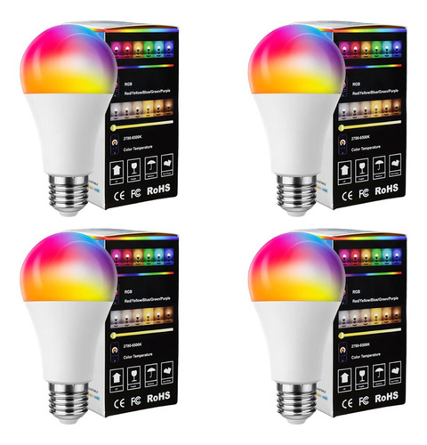 Paquete De 4 Focos Inteligentes Bluetooth E27  Luz Rgb