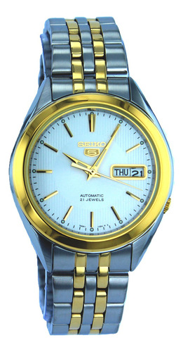 Seiko 5 Automático 21 Jewels Snkl24k1 Color De La Malla Gris Color Del Bisel Dorado Color Del Fondo Blanco