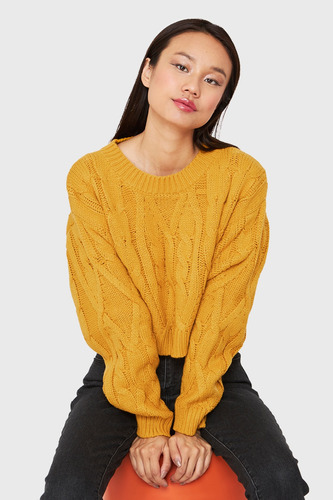 Sweater Crop Trenzado Mostaza Nicopoly