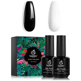 Esmalte Para Uñas 2 Pz Negro Blanco 15 Ml Kit Led Gel Kit