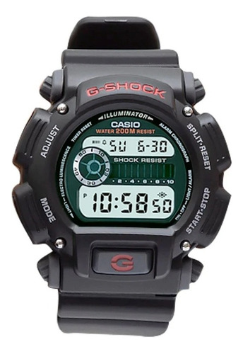 Reloj Casio G-shock Dw-9052-1v Pulsadores Grises E-watch Color De La Correa Negro Color Del Bisel Negro Color Del Fondo Negro