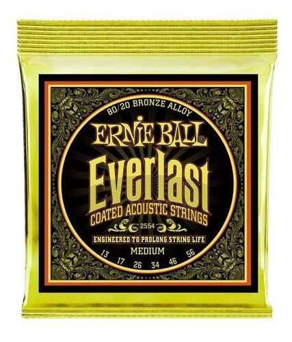 Ernie Ball 2554 Juego Cuerdas Guitarra Everlast Coated 13-56