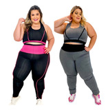 Kit 2 Conjunto Fitness Feminino Calça Legging Top Plus Size