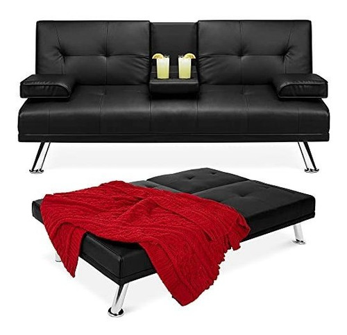 Sofa Cama Convertible Moderno Tapizado En Piel Sintetica Par