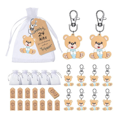 Llaveros De Osos Regalo Para Decoración De Baby Shower 24kit Beige Y Azul (gancho Plateado)