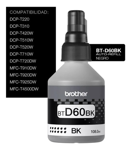 Botella De Tinta Brother Negra Btd60bk Alto Rendimiento