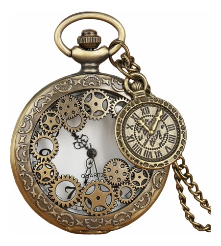 Reloj De Bolsillo Elegante Con Engranajes Bronce