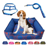 Cama Pet Cachorro Estampada Lavavél 62 X 62 E Coleira Guia