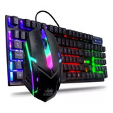 Kit Teclado Gamer Membrana Com Mouse Rgb Luminoso Cor Do Mouse Preto Cor Do Teclado Preto