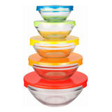 Conjunto De 5 Potes Bowls Tigelas Goumert Com Tampa Colorida