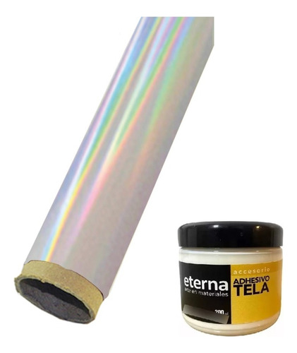 Foil Eterna Plateado Holográfico + Adhesivo Textil X 200 Ml