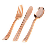 Kit Descartável Luxo Garfo Faca Colher Rose Gold 24 Unidades