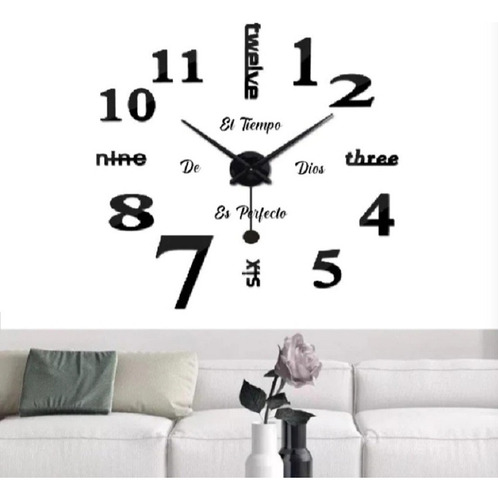 Reloj De Pared 3d 100x100cm Con Péndulo + Frase En Vinilo 