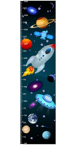 Adesivo Régua Do Crescimento Espacial - Foguete  - Planetas