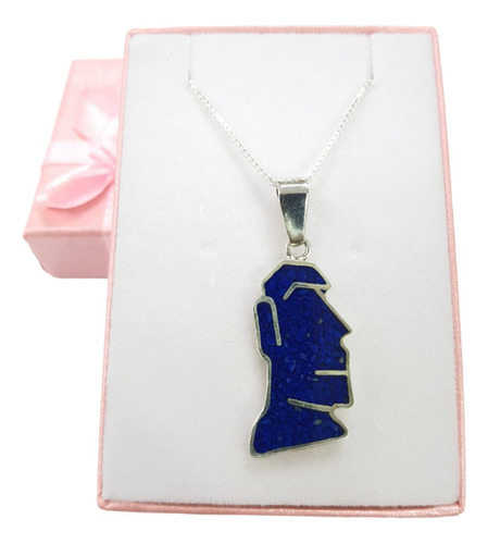 Colgante Moai Lapislazuli Molido + Cadena De Plata 925