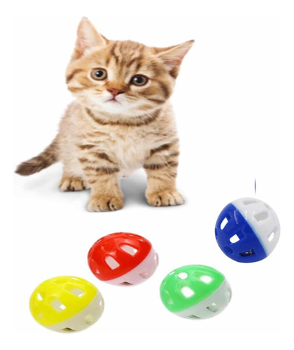 Juguete Para Gato Set 4 Pelotas Con Cascabel Colores