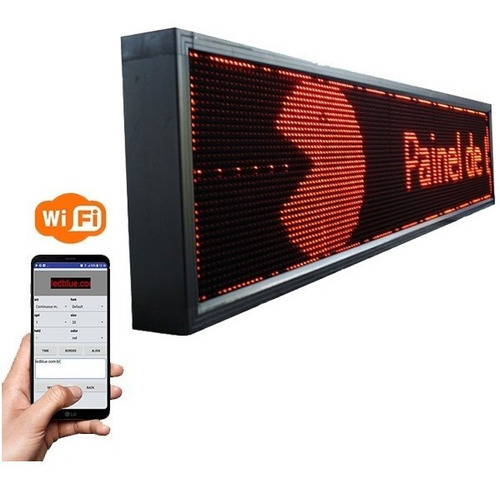 Painel Letreiro Led Digital 200x20 Externo Vermelho Wi-fi