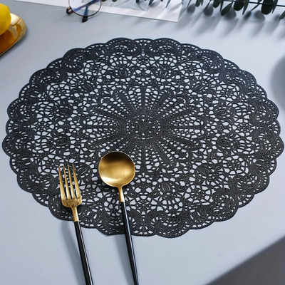 Individuales De Mesa Manteles 2 Pzs Redondo Pvc Calado Negro