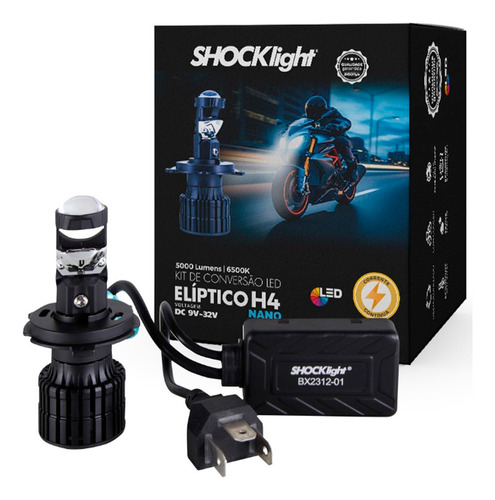 Lampada Farol Led Moto H4 Eliptico Projetor 6500k Shocklight