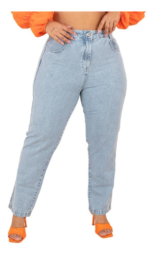 Calça Jeans Mom Plus Size Básica Cintura Alta Casual