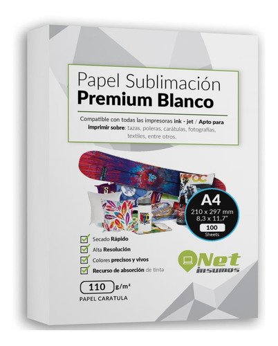 Papel Sublimación Blanco Secado Rápido 110gr 100 Hojas A4