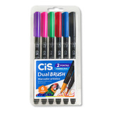 Caneta Dual Brush Pen Aquarelável Cis 6 Cores Pastel Pincel