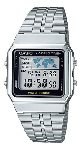 Reloj Pulsera Digital Casio A500wga-9df Con Correa De Acero Inoxidable Color Plateado - Fondo Blanco/negro