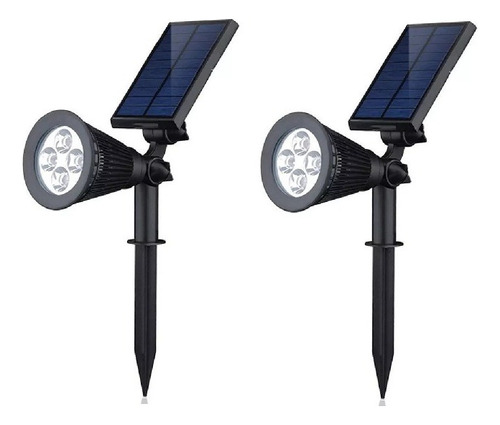 Farol Estaca Solar 4 Led De Jardin Panel Recargable X 2 Unid