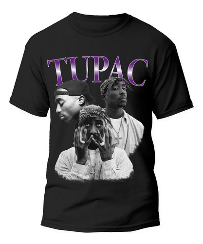 Playera Negra Hombre Tupac Old School 100% Algodón 