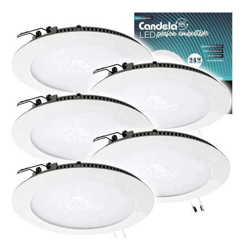 5 Plafones Led Redondos Embutir 24w Luz Fría Candela 7262